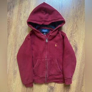 Ralph Lauren Child Brick Red Fleece Full Zip Polo Hoodie Tartan Style Lining